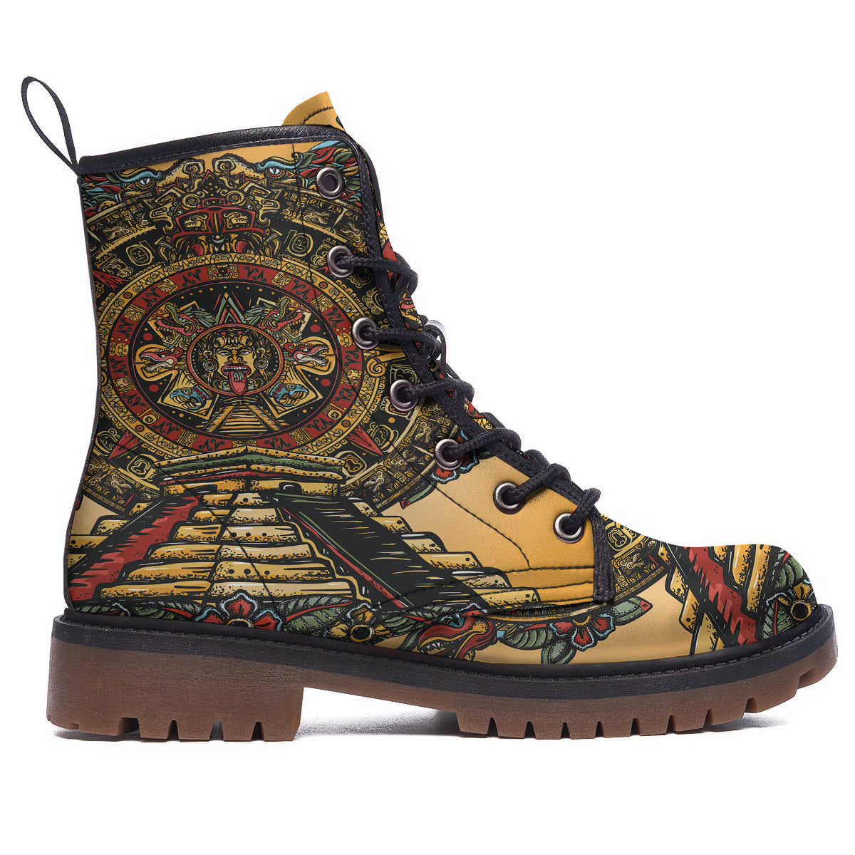 Statue Ancient Mayan Print Work Boots-grizzshop