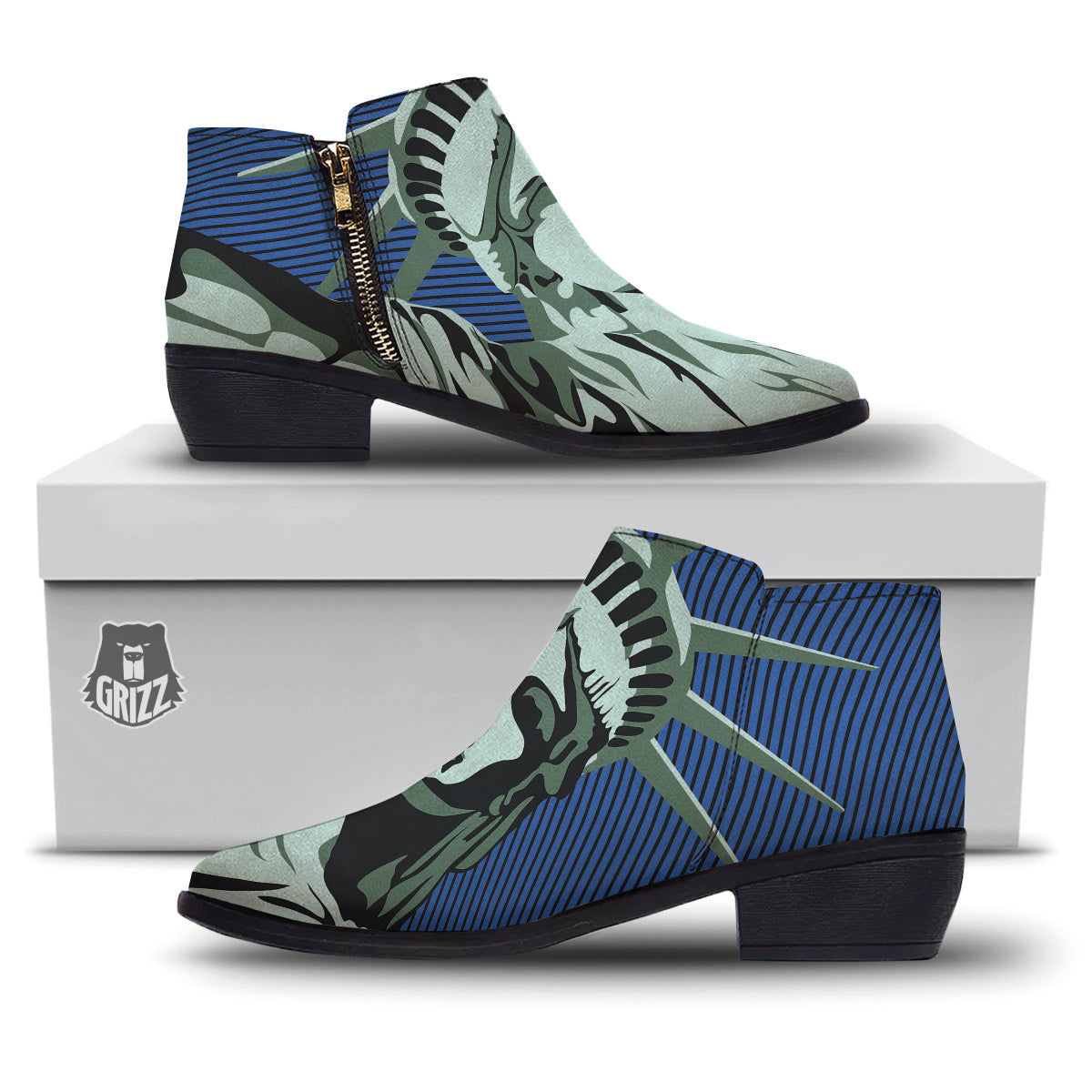 Statue Of Liberty American Print Ankle Boots-grizzshop