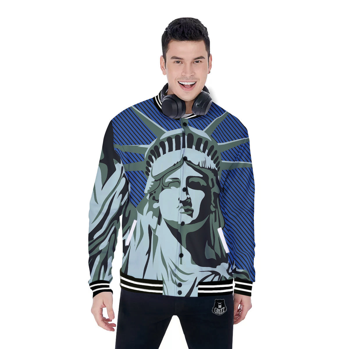 Statue Of Liberty American Print Baseball Jacket-grizzshop