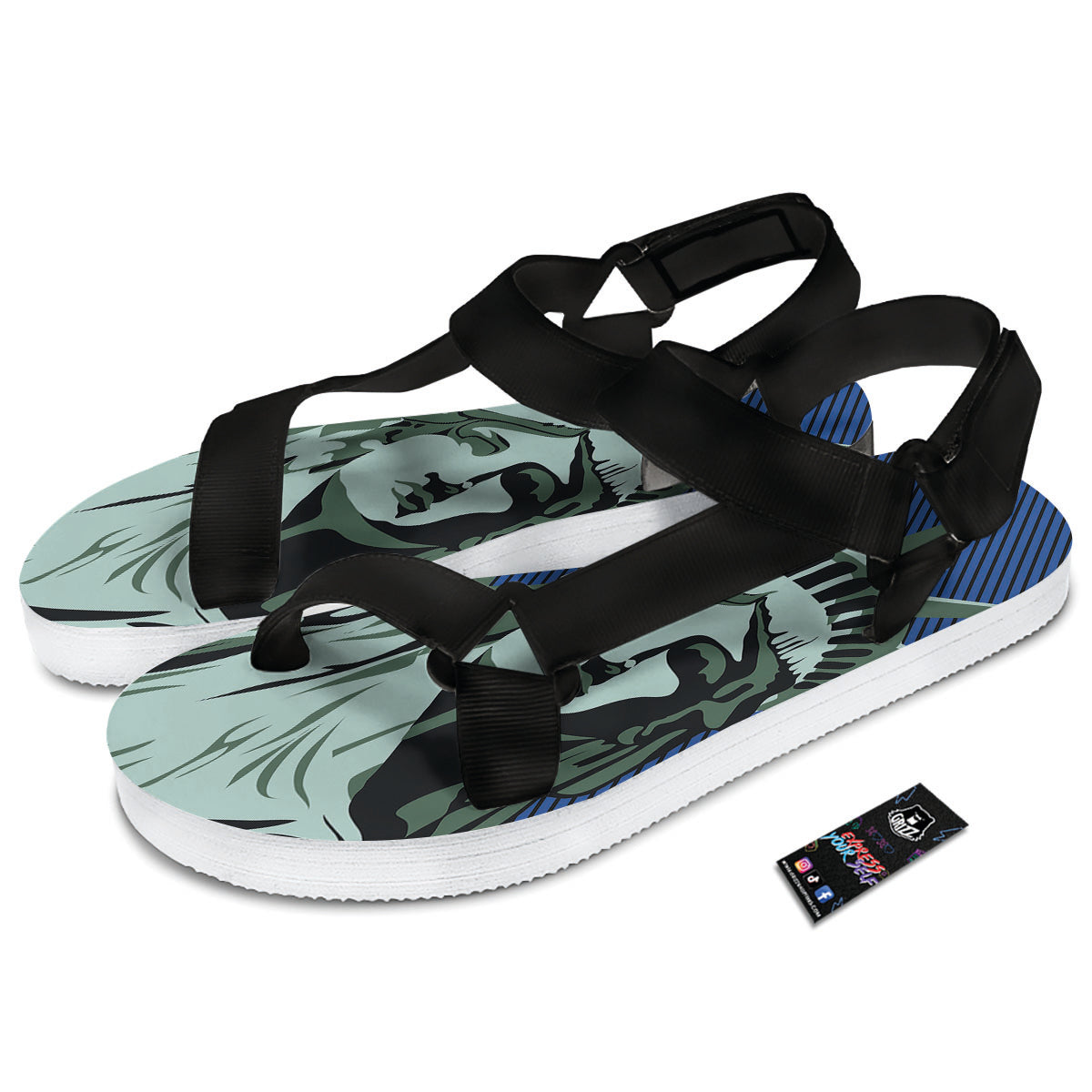 Statue Of Liberty American Print Black Open Toe Sandals-grizzshop