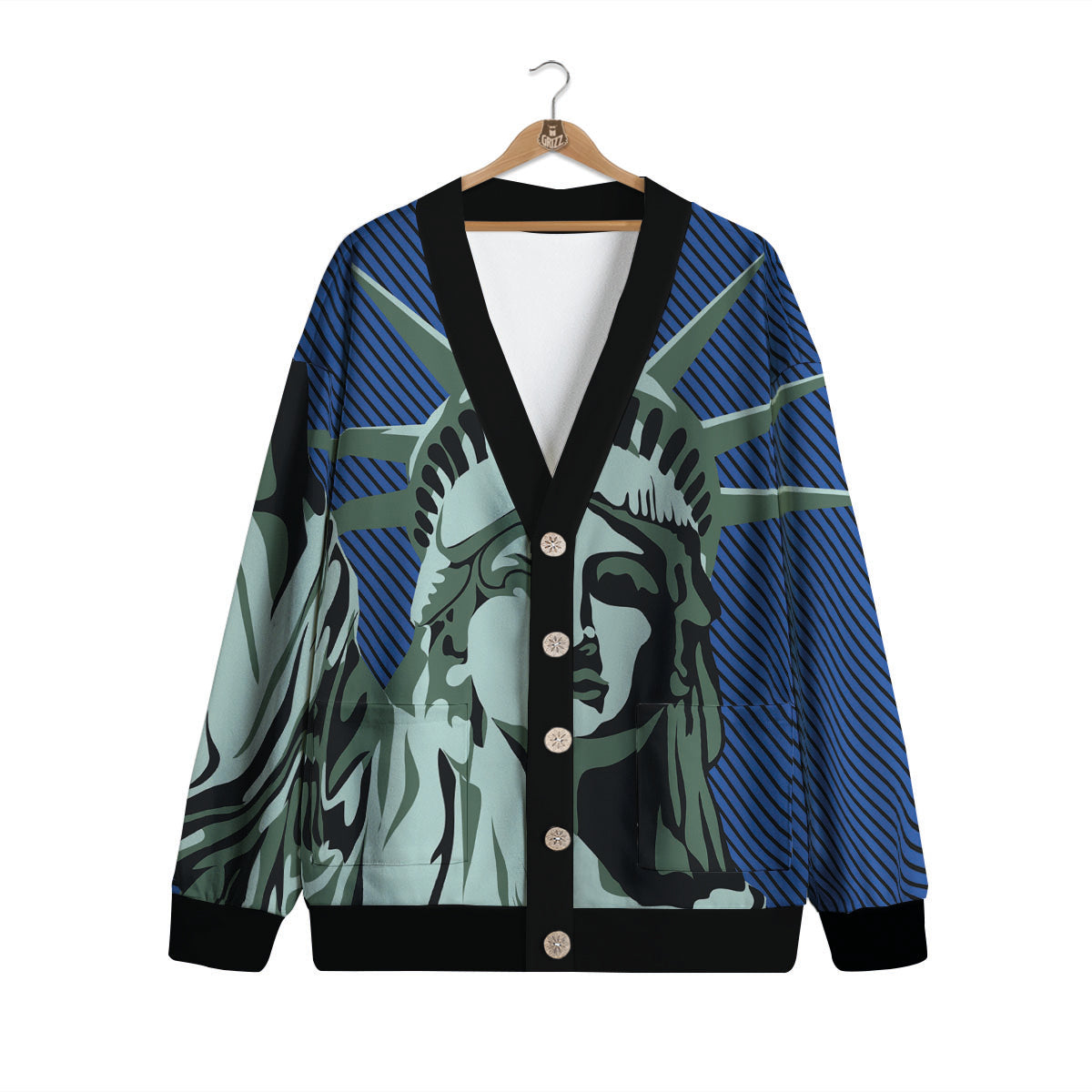 Statue Of Liberty American Print Cardigan-grizzshop