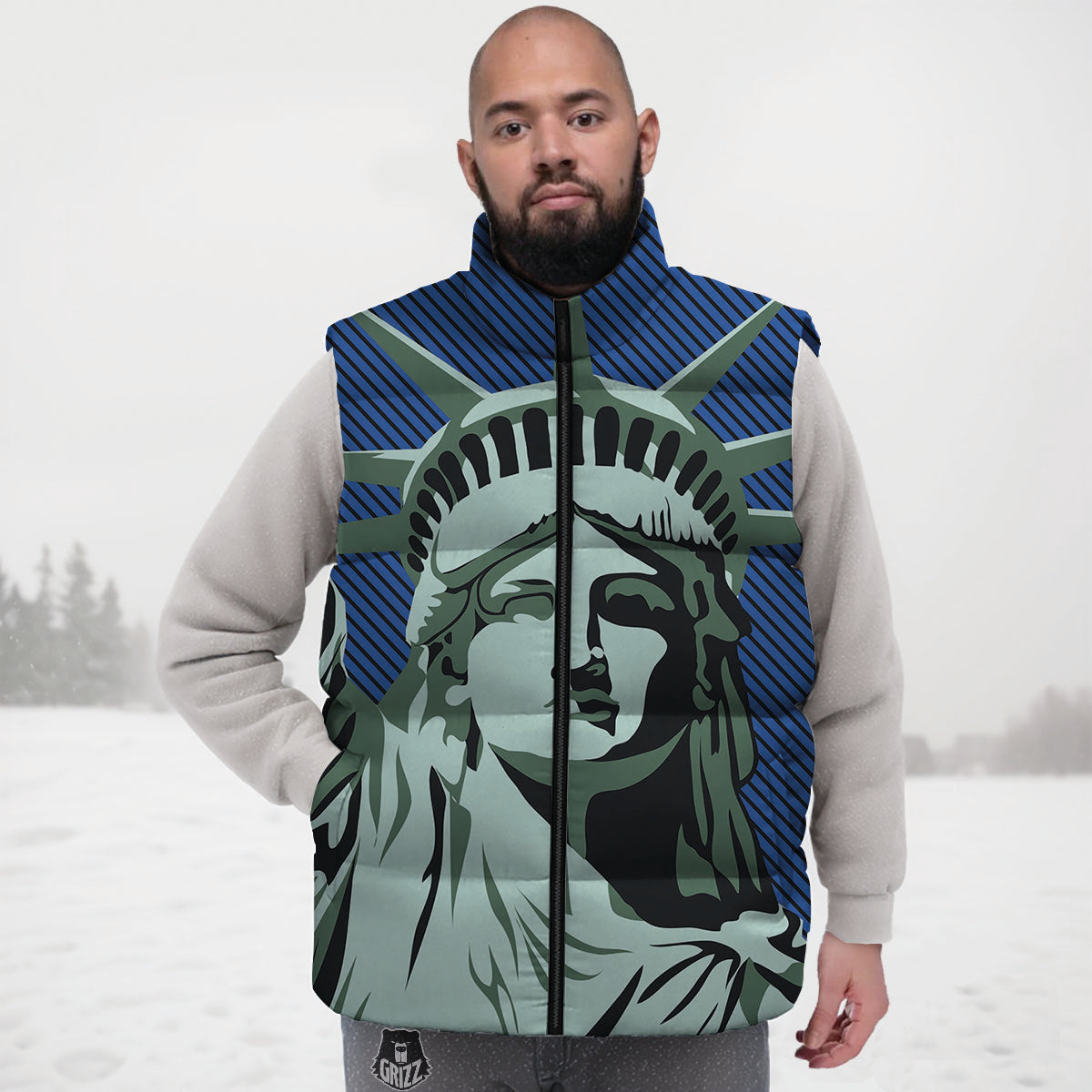 Statue Of Liberty American Print Down Vest