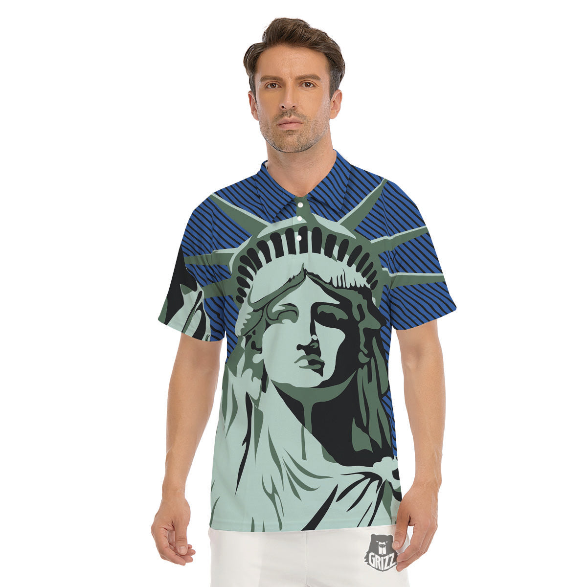 Statue Of Liberty American Print Men's Golf Shirts-grizzshop