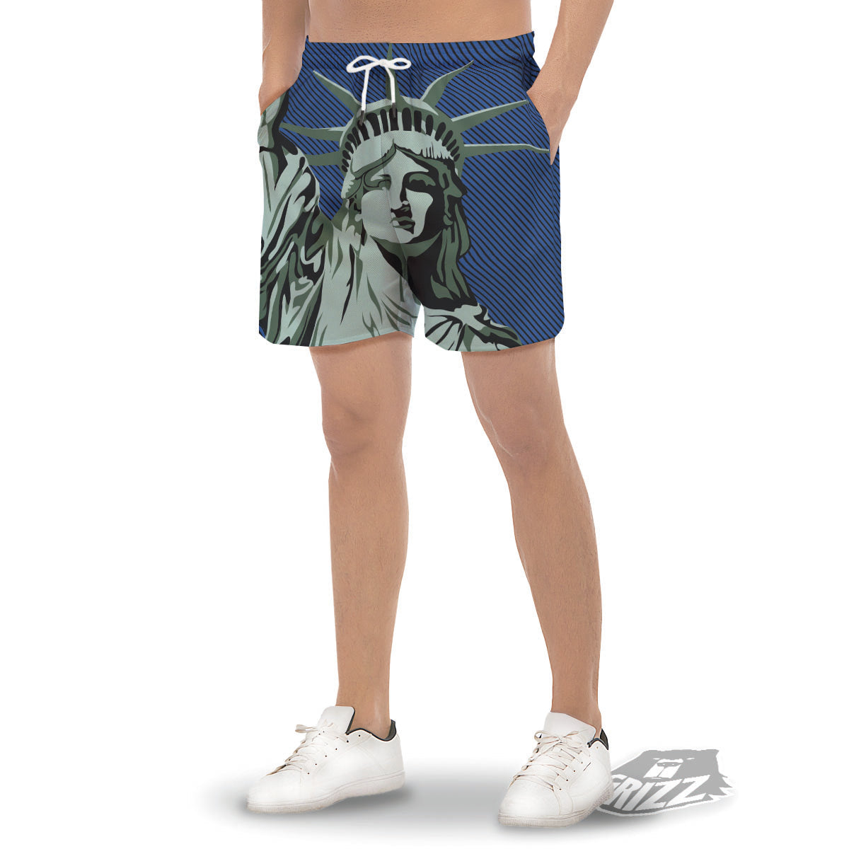 Statue Of Liberty American Print Men's Gym Shorts-grizzshop