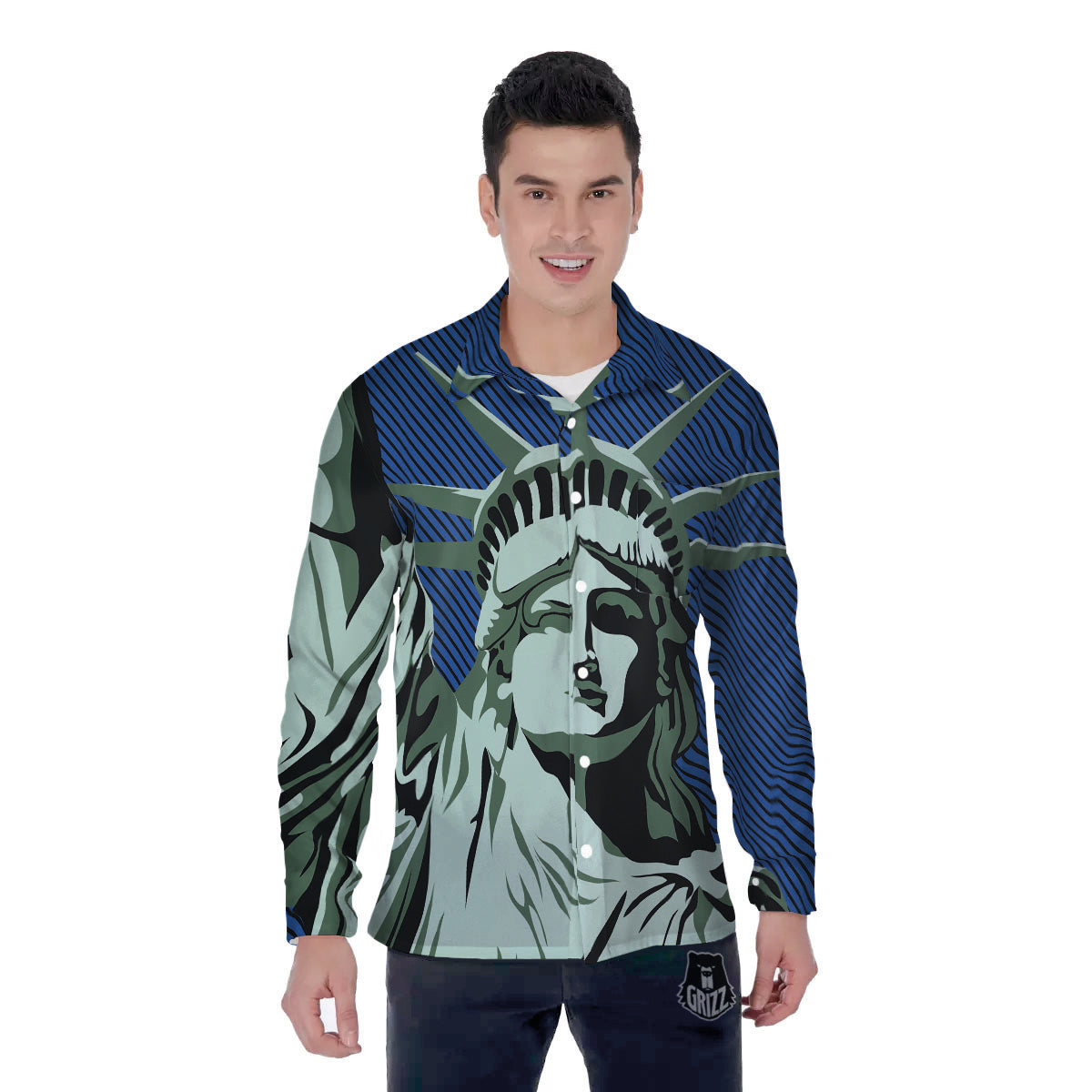 Statue Of Liberty American Print Men's Long Sleeve Shirts-grizzshop