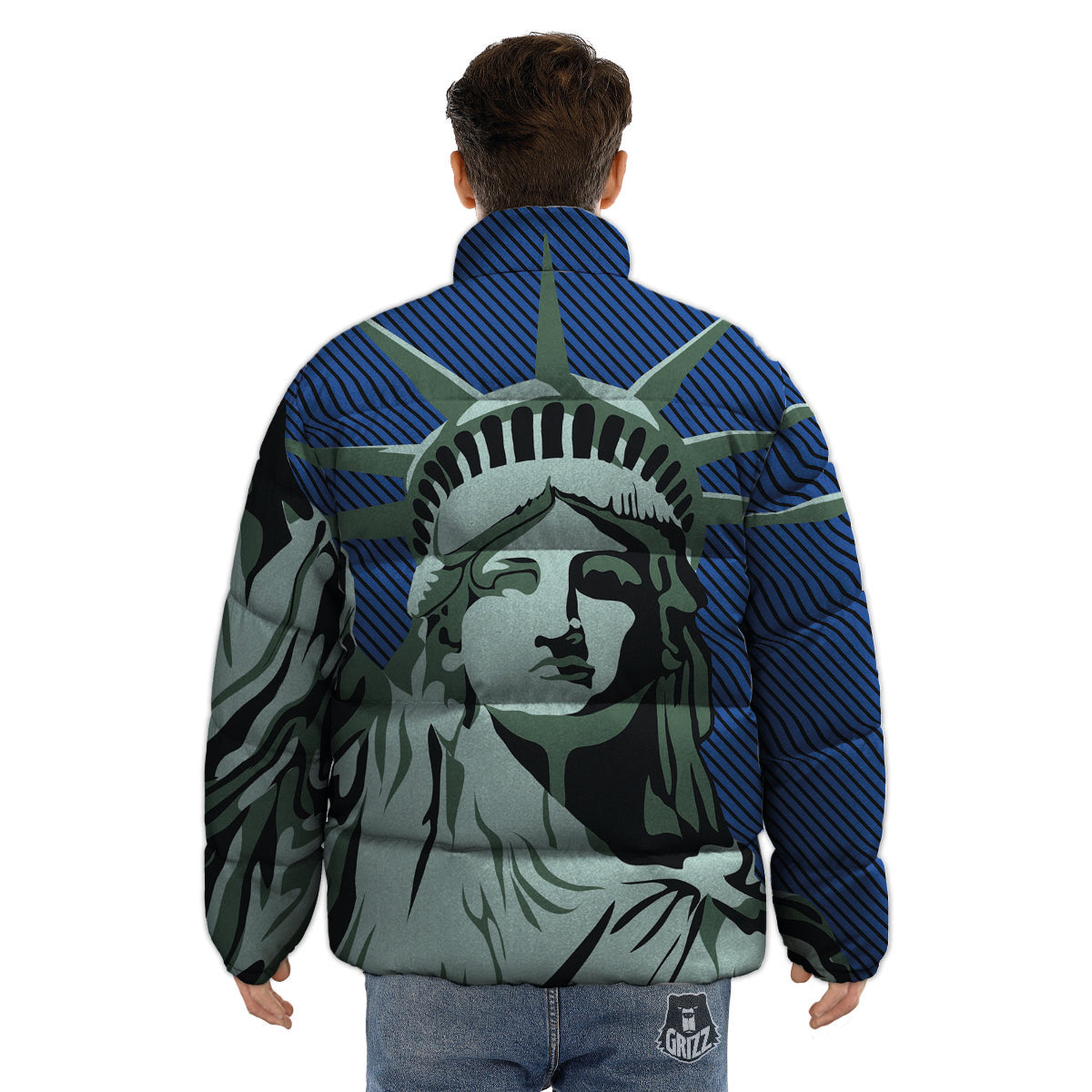 Statue Of Liberty American Print Puffer Jacket-grizzshop