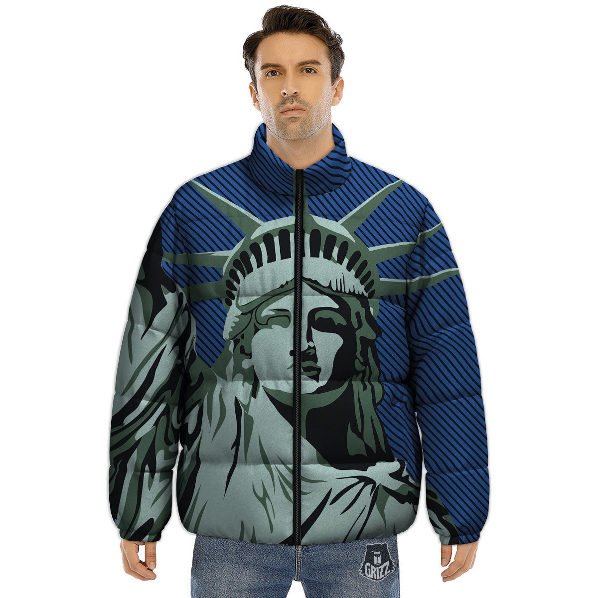 Statue Of Liberty American Print Puffer Jacket-grizzshop