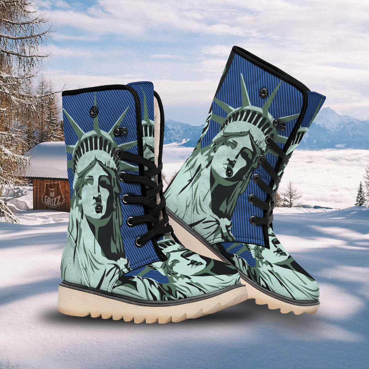 Statue Of Liberty American Print Snow Boots-grizzshop