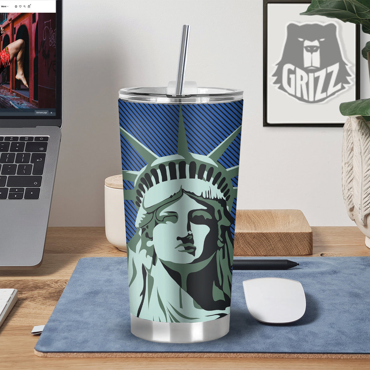 Statue Of Liberty American Print Tumbler-grizzshop