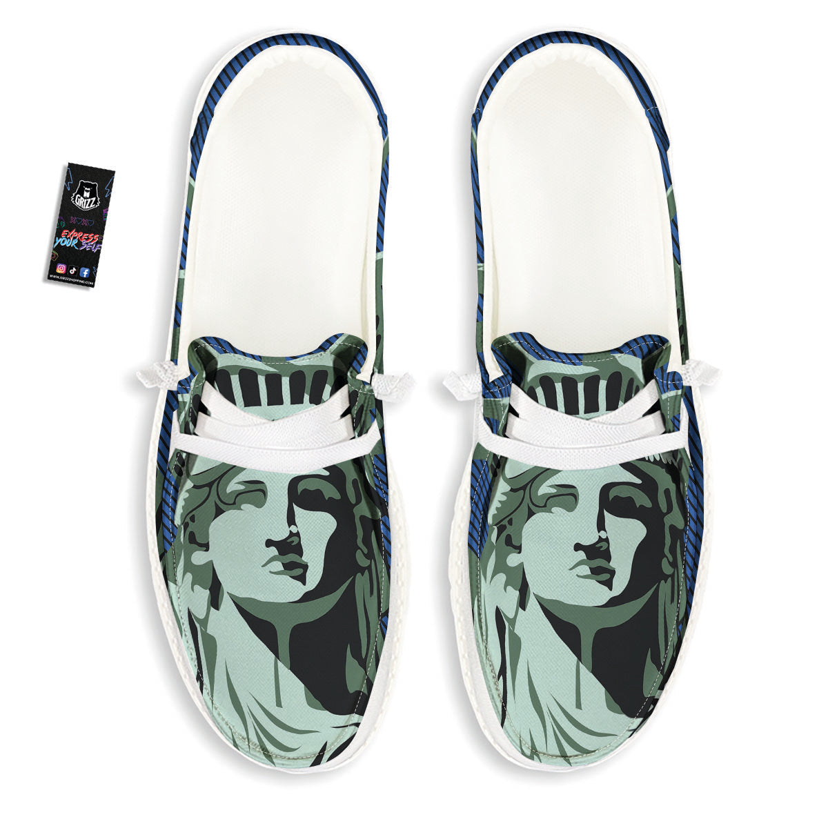 Statue Of Liberty American Print White Loafers-grizzshop