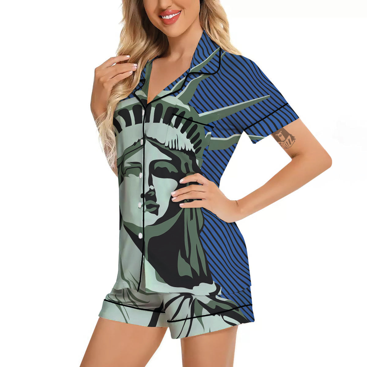 Statue Of Liberty American Print Women Silk Pajamas-grizzshop