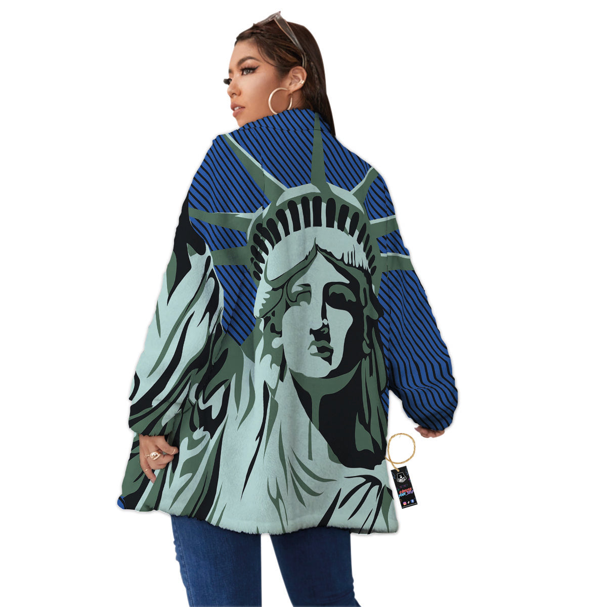 Statue Of Liberty American Print Women's Sherpa Jacket-grizzshop