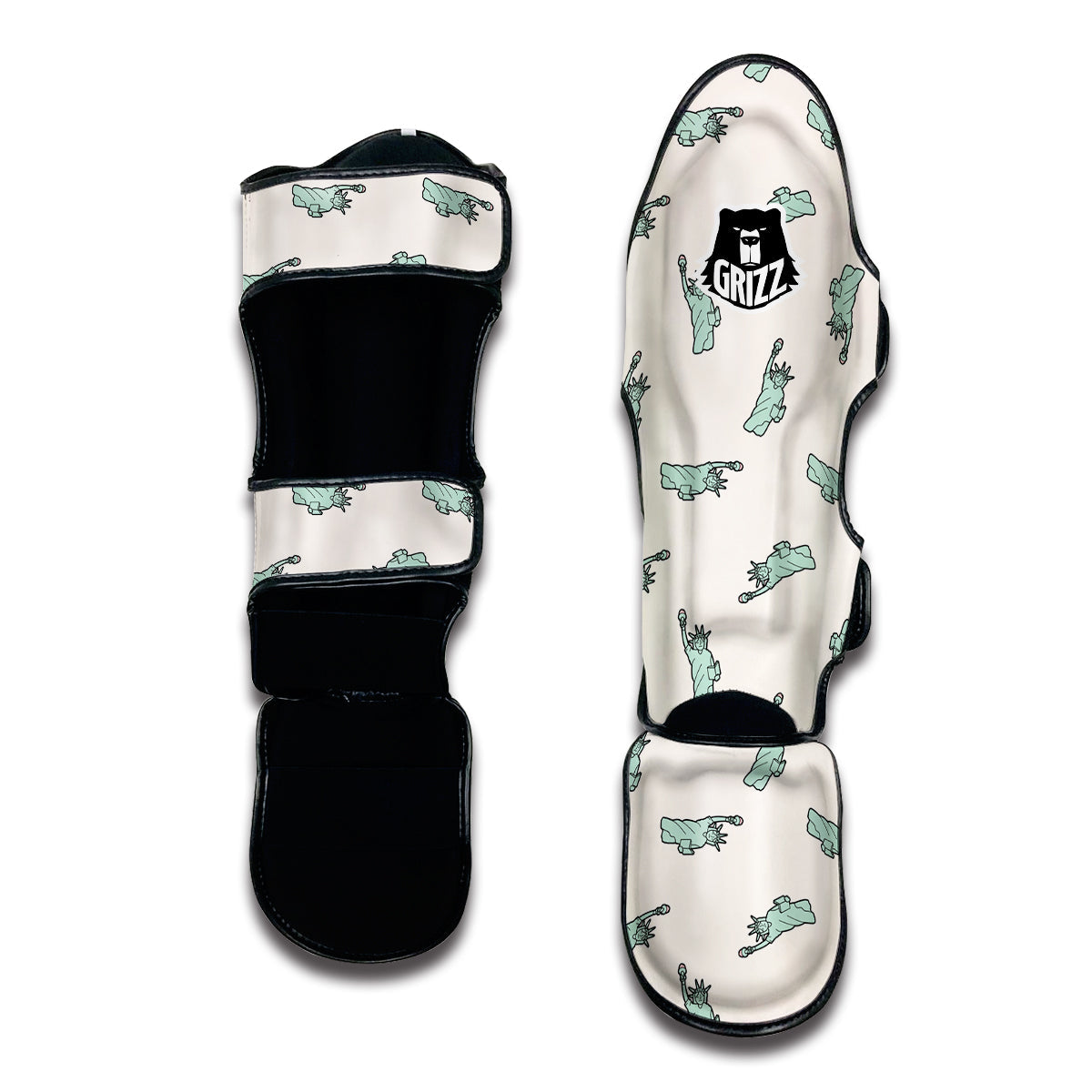 Statue Of Liberty Beige Print Pattern Muay Thai Shin Guards-grizzshop