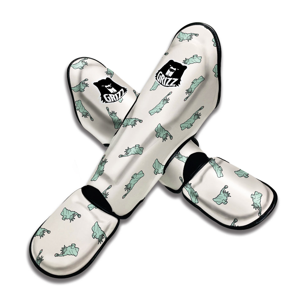 Statue Of Liberty Beige Print Pattern Muay Thai Shin Guards-grizzshop