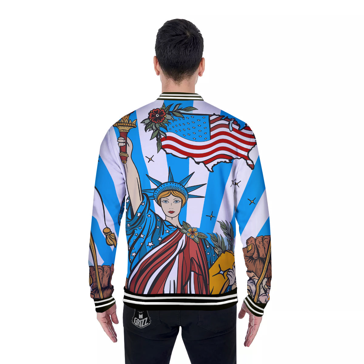 Statue Of Liberty USA Print Baseball Jacket-grizzshop