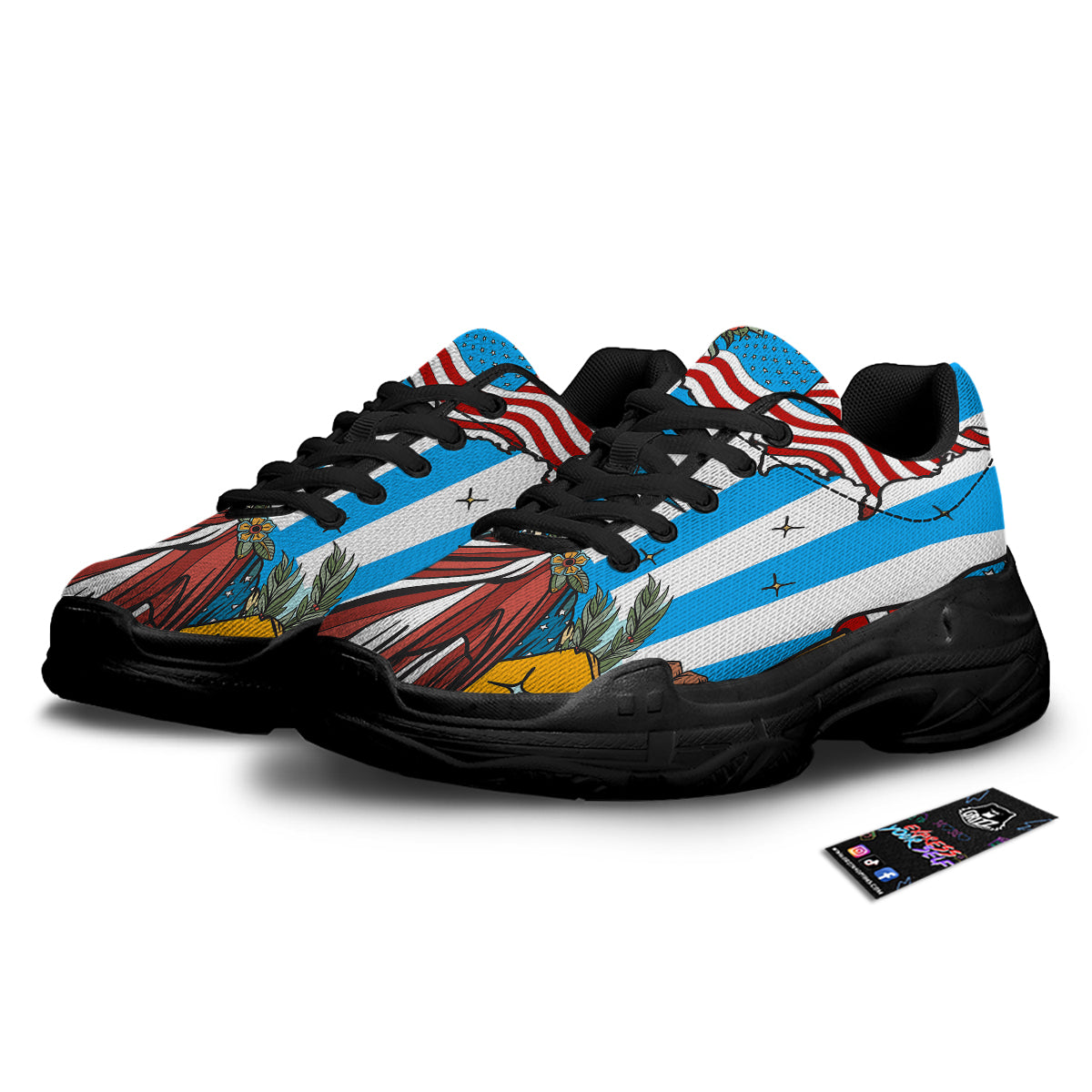 Statue Of Liberty USA Print Black Chunky Shoes-grizzshop