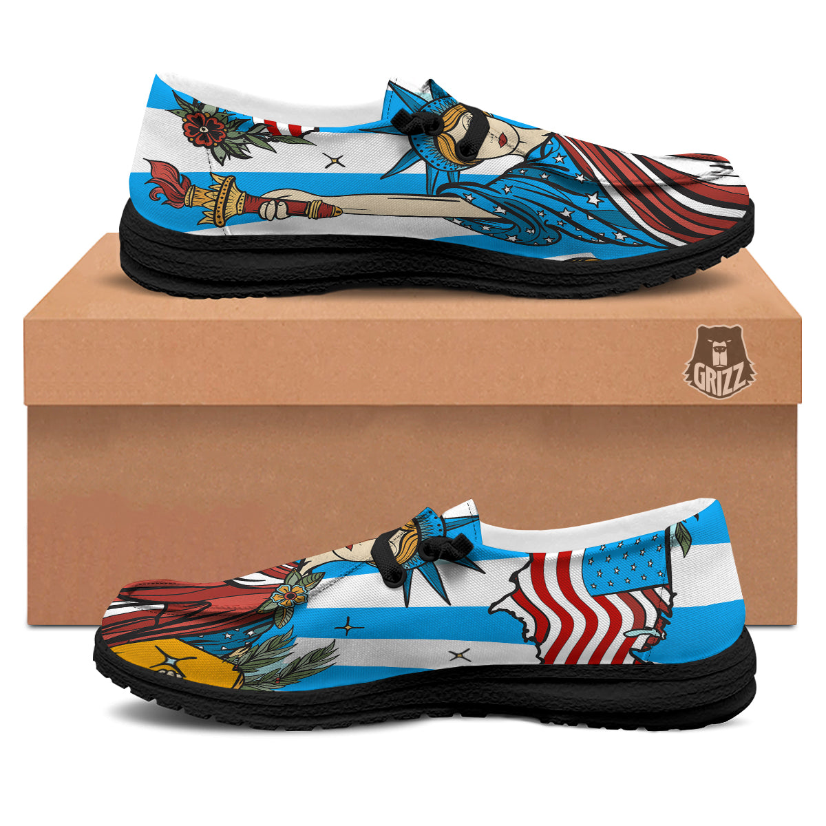 Statue Of Liberty USA Print Black Loafers-grizzshop