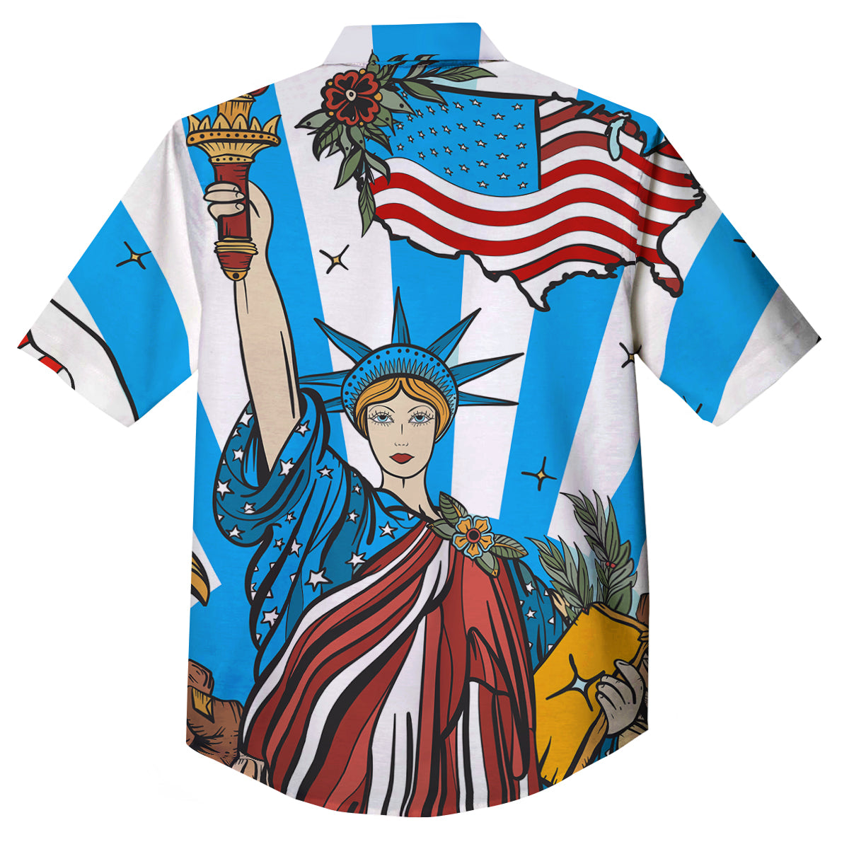 Statue Of Liberty USA Print Button Up Shirt-grizzshop