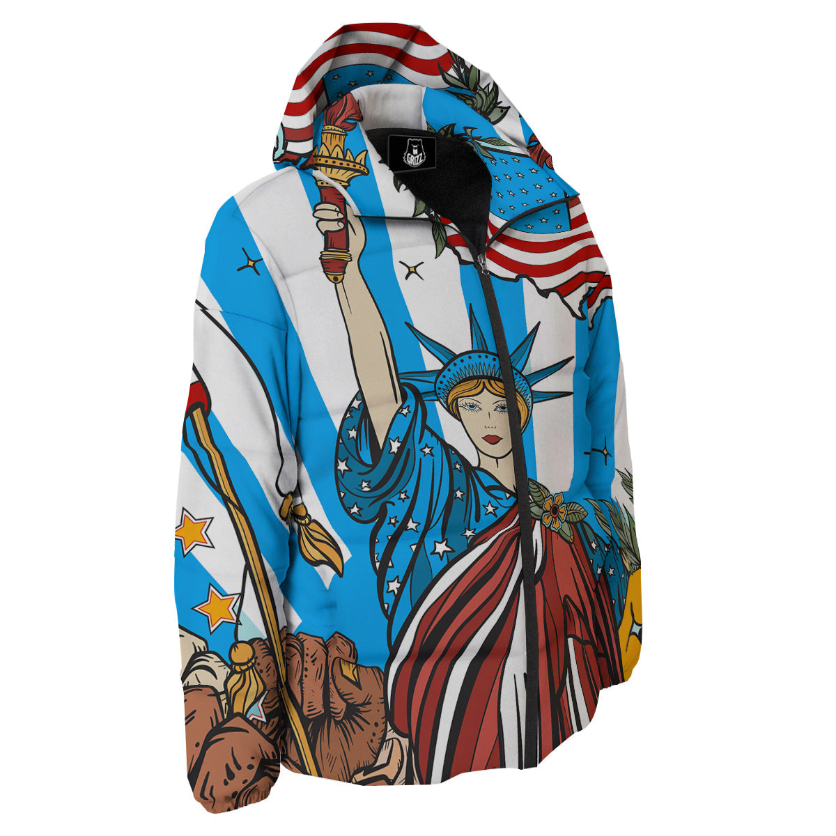 Statue Of Liberty USA Print Down Jacket-grizzshop