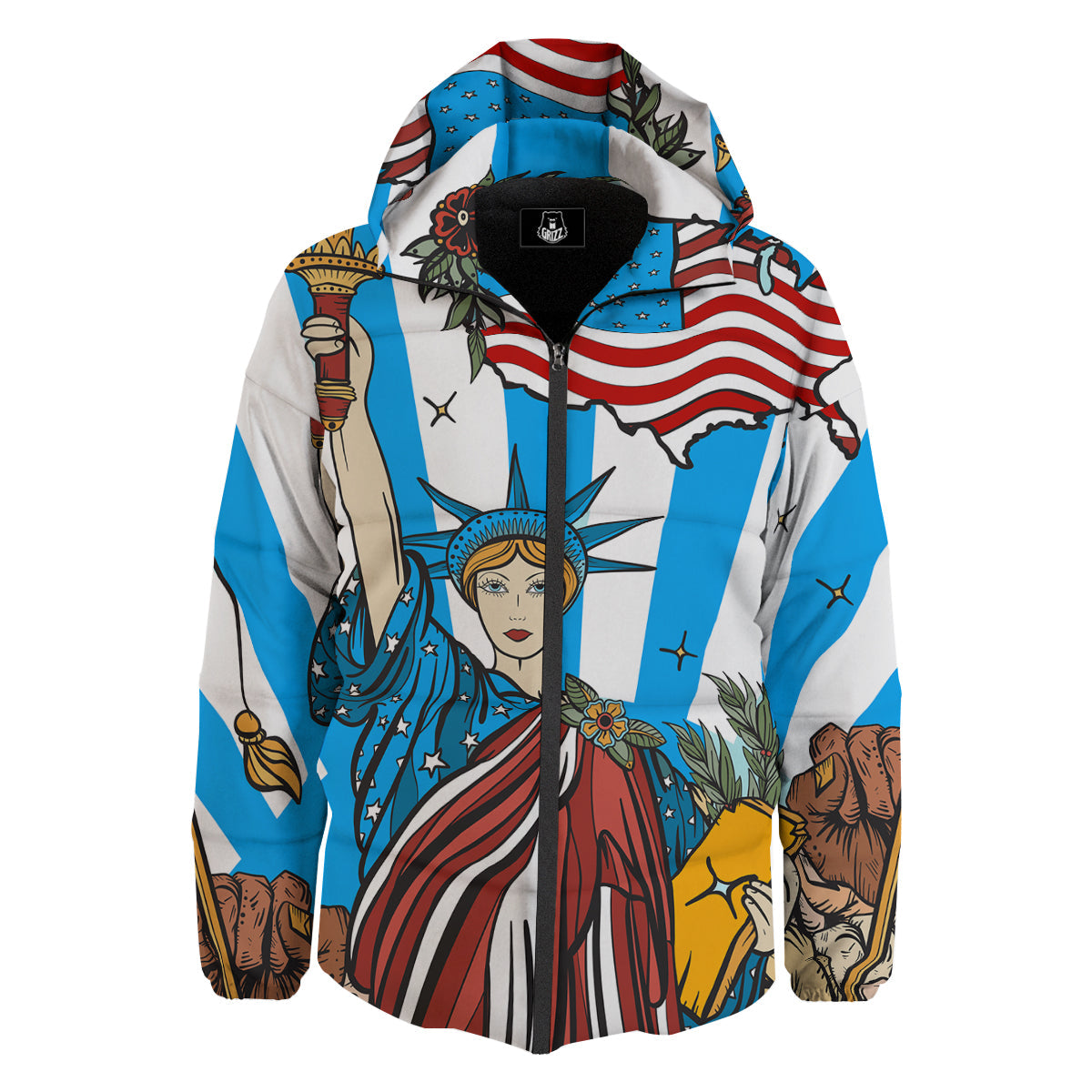 Statue Of Liberty USA Print Down Jacket-grizzshop