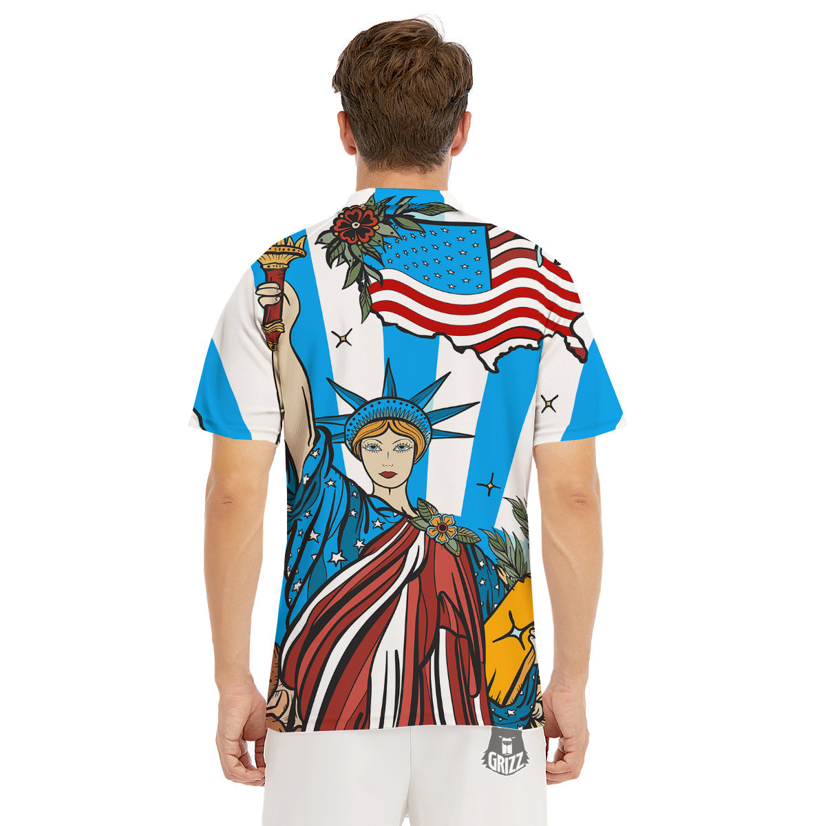 Statue Of Liberty USA Print Men's Golf Shirts-grizzshop