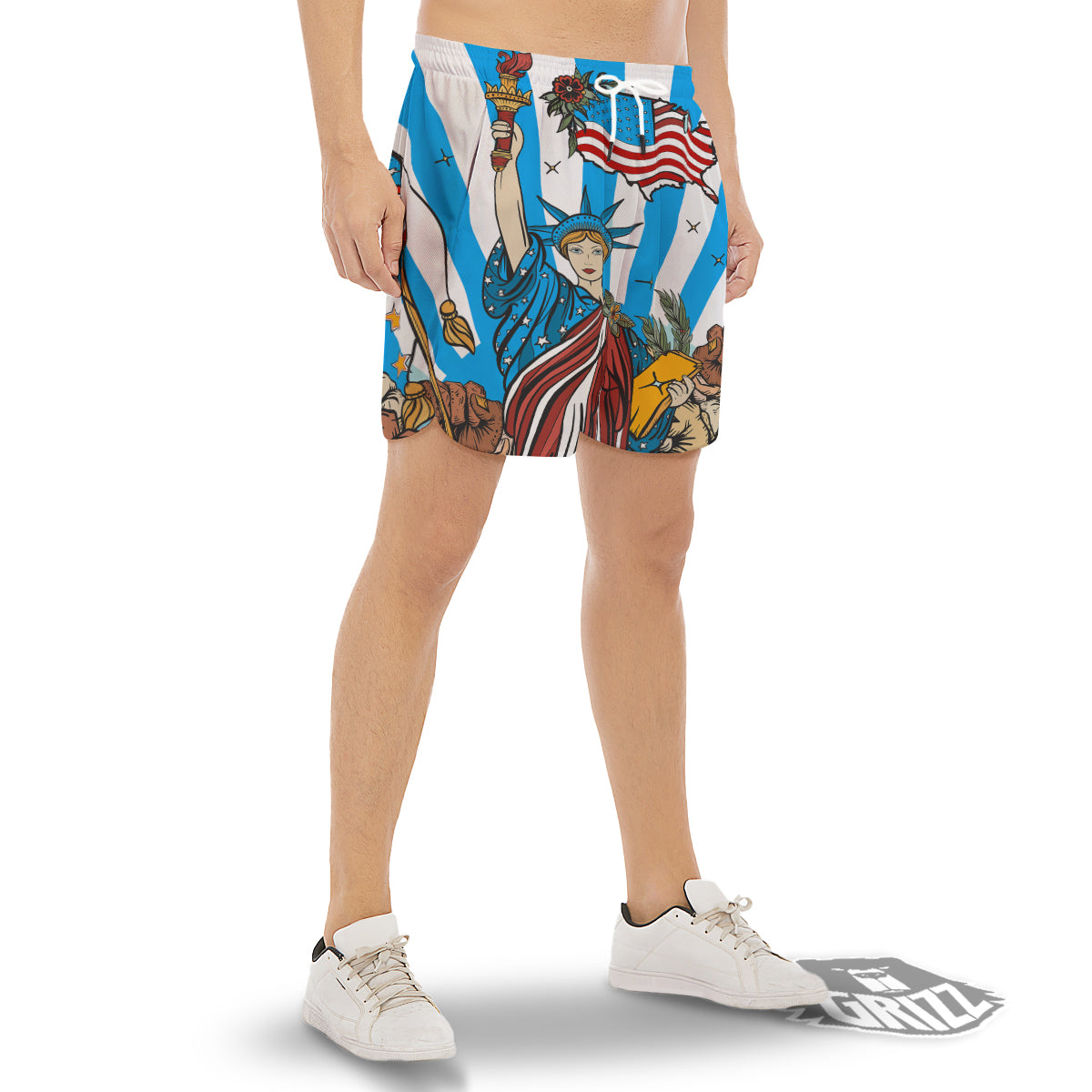 Statue Of Liberty USA Print Men's Gym Shorts-grizzshop