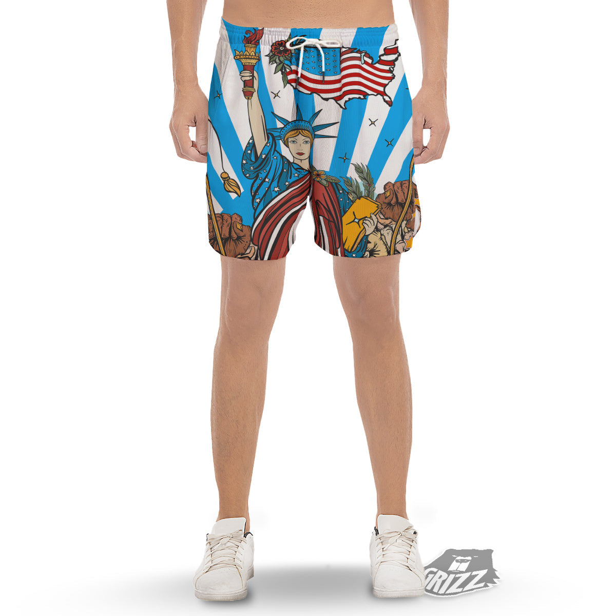 Statue Of Liberty USA Print Men's Gym Shorts-grizzshop