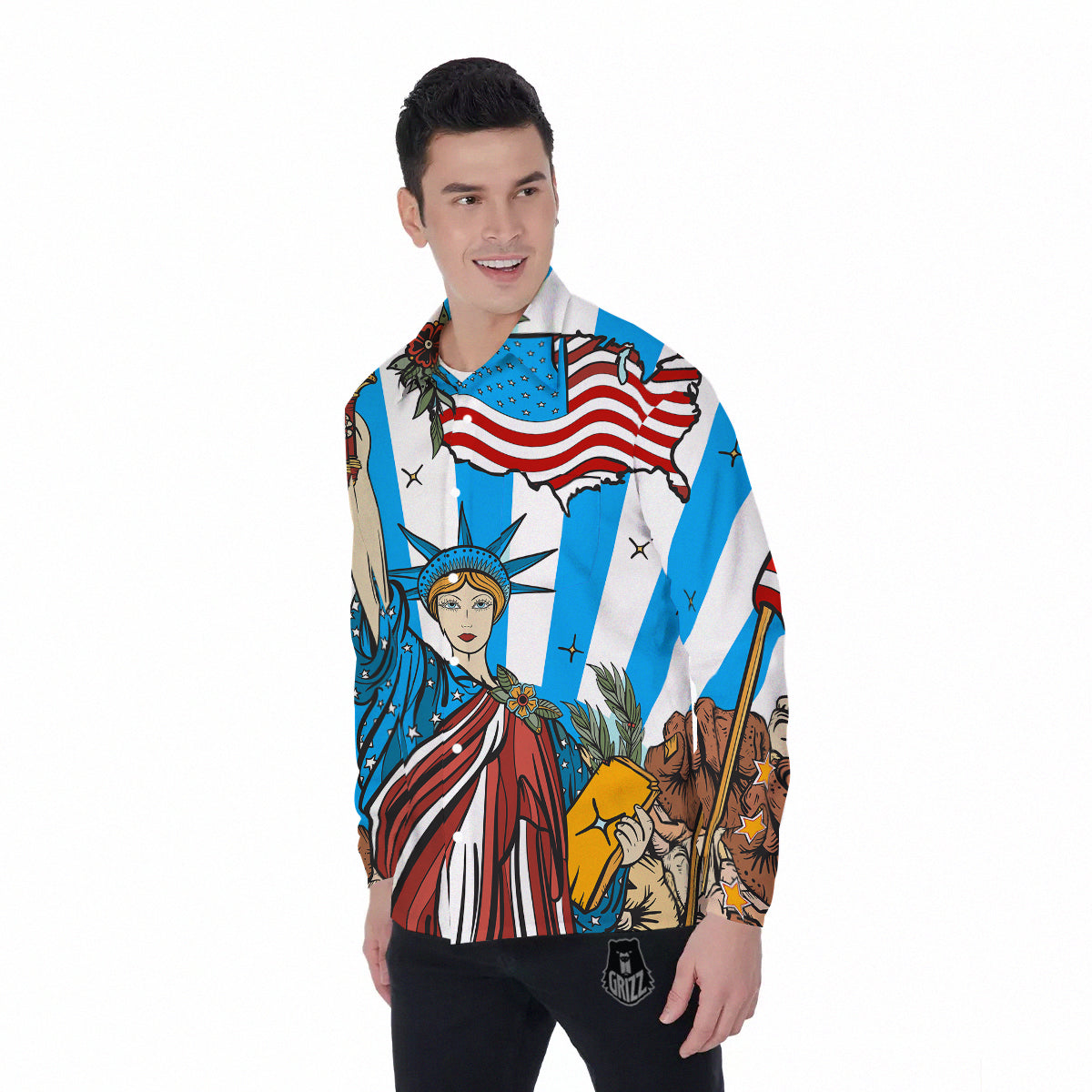 Statue Of Liberty USA Print Men's Long Sleeve Shirts-grizzshop