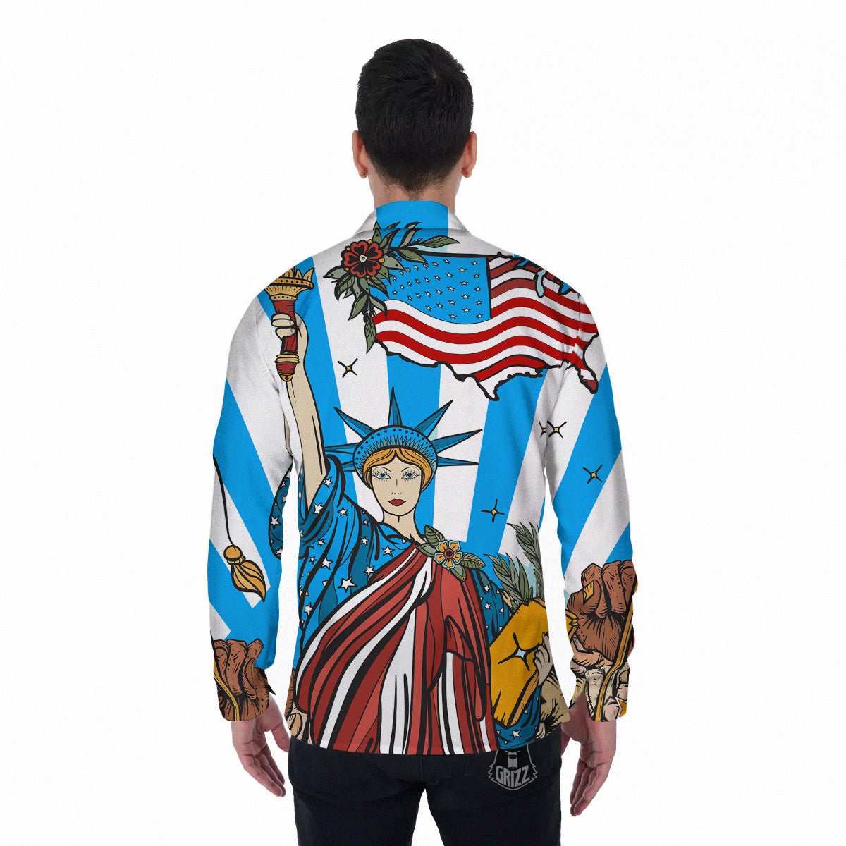 Statue Of Liberty USA Print Men's Long Sleeve Shirts-grizzshop