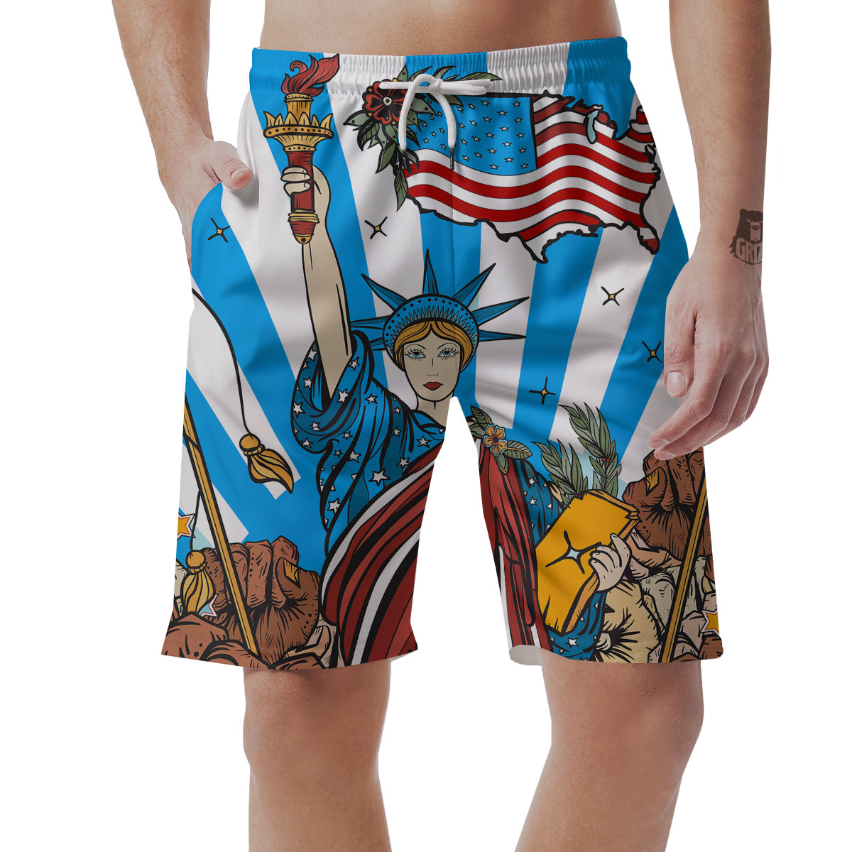 Statue Of Liberty USA Print Men's Shorts-grizzshop