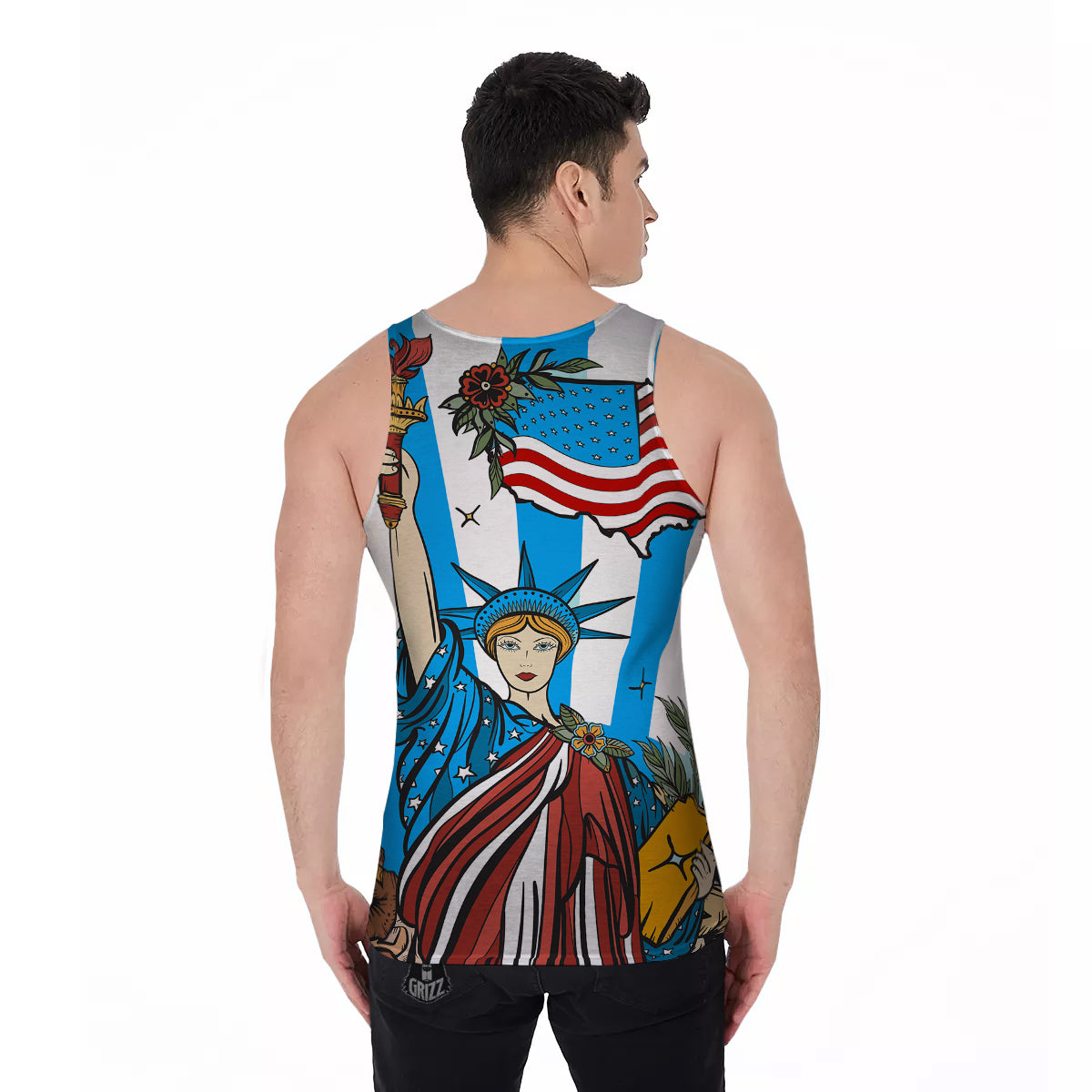 Statue Of Liberty USA Print Men's Tank Top-grizzshop