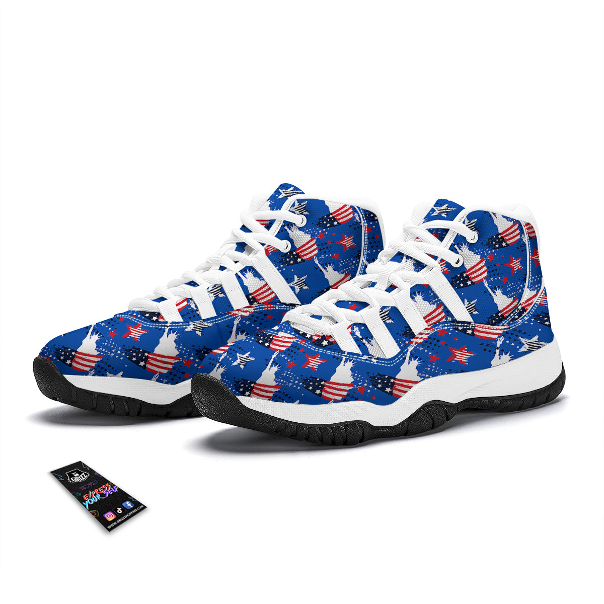 Statue Of Liberty USA Print Pattern White Bball Shoes-grizzshop