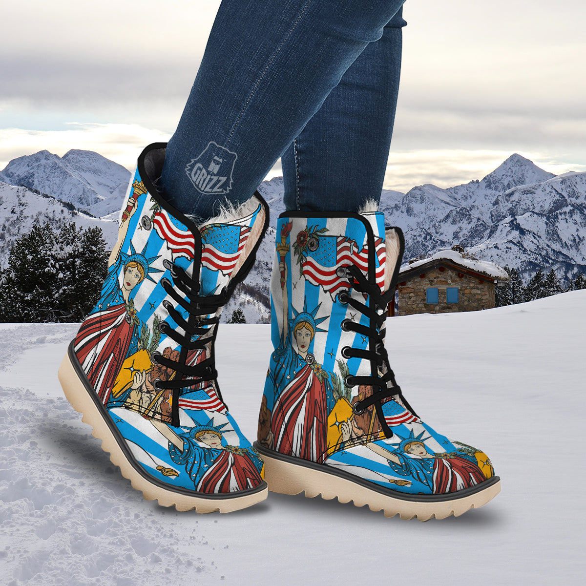 Statue Of Liberty USA Print Snow Boots-grizzshop