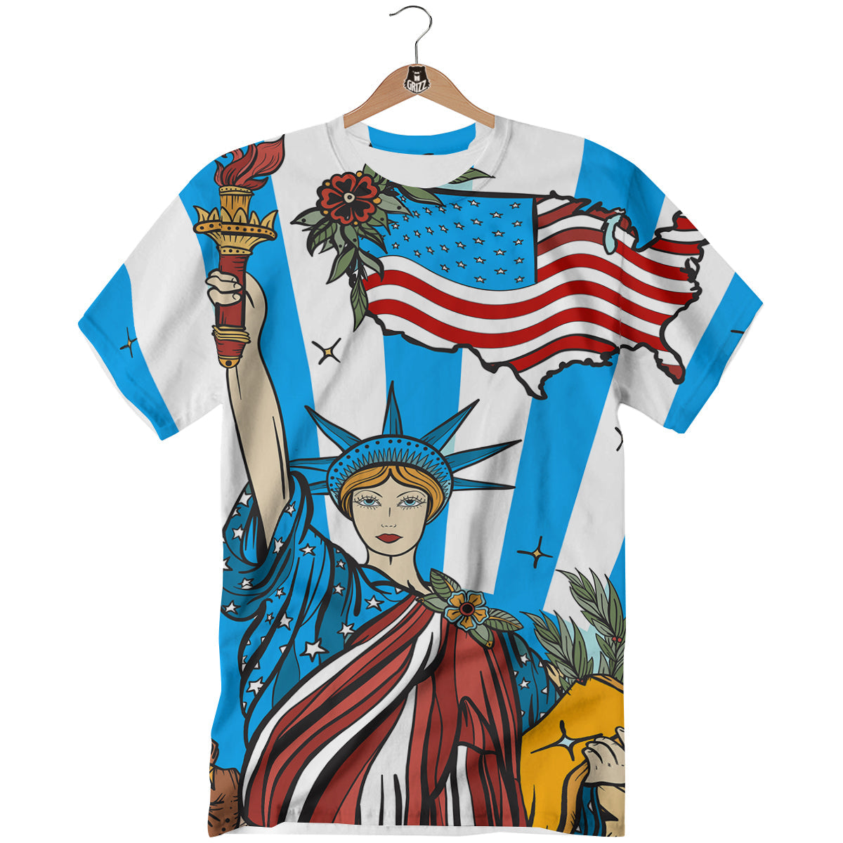 Statue Of Liberty USA Print T-Shirt-grizzshop