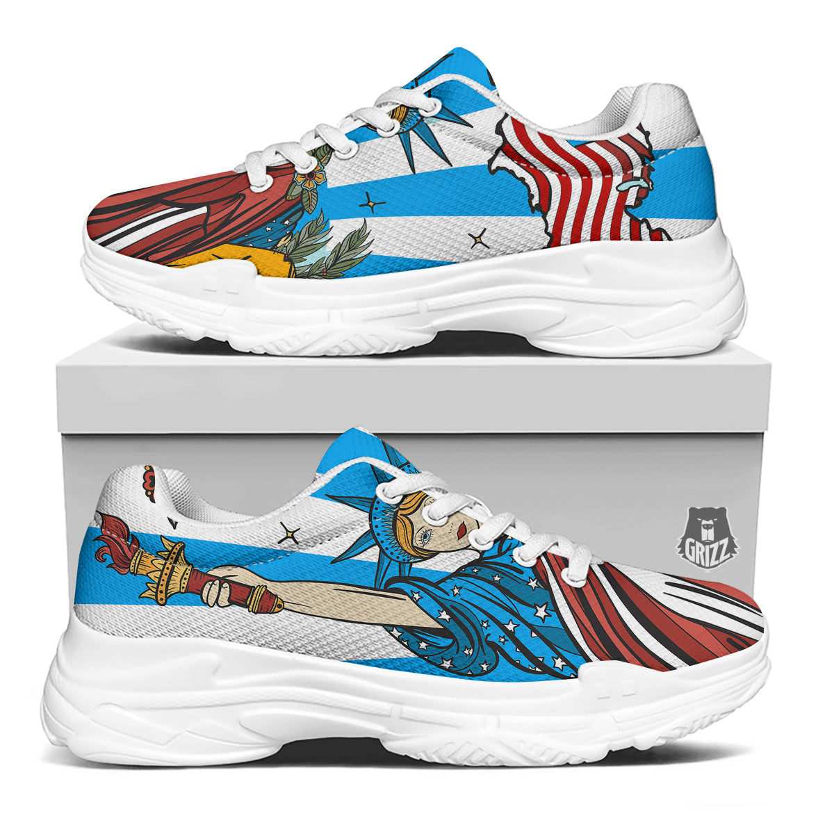 Statue Of Liberty USA Print White Chunky Shoes-grizzshop