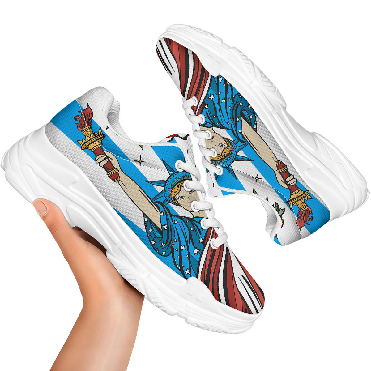 Statue Of Liberty USA Print White Chunky Shoes-grizzshop