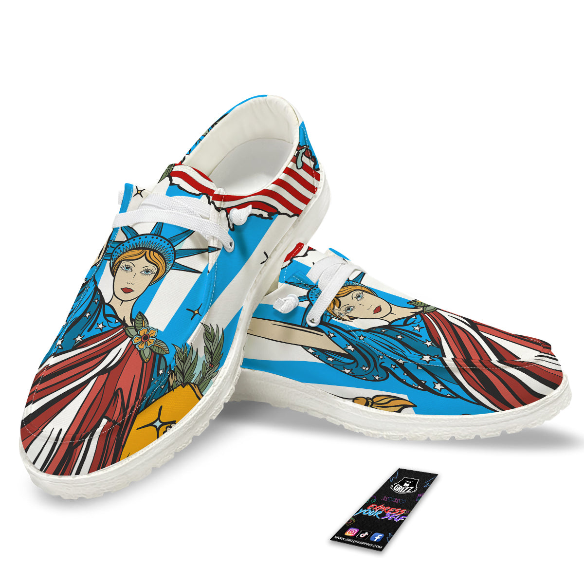 Statue Of Liberty USA Print White Loafers-grizzshop