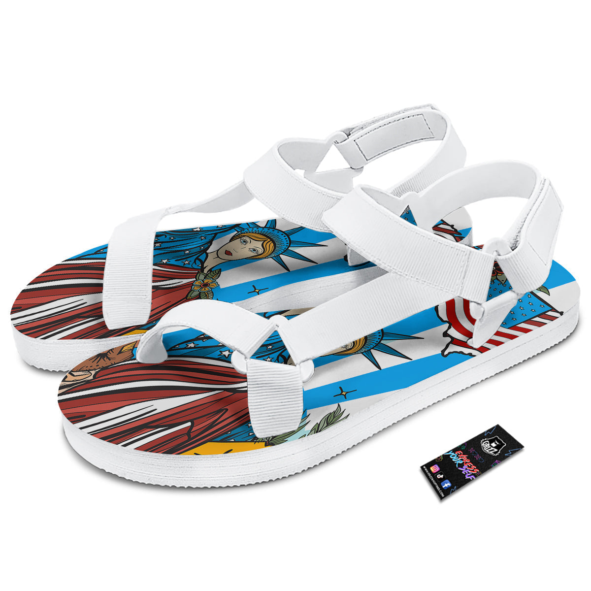 Statue Of Liberty USA Print White Open Toe Sandals-grizzshop