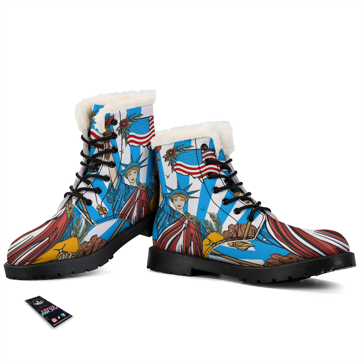 Statue Of Liberty USA Print Winter Boots-grizzshop