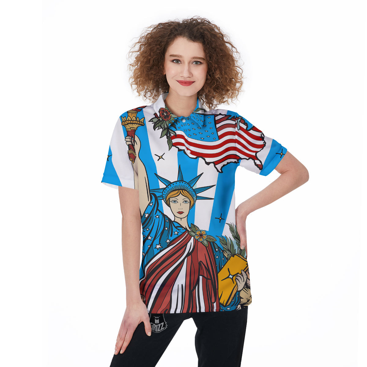 Statue Of Liberty USA Print Women's Golf Shirts-grizzshop