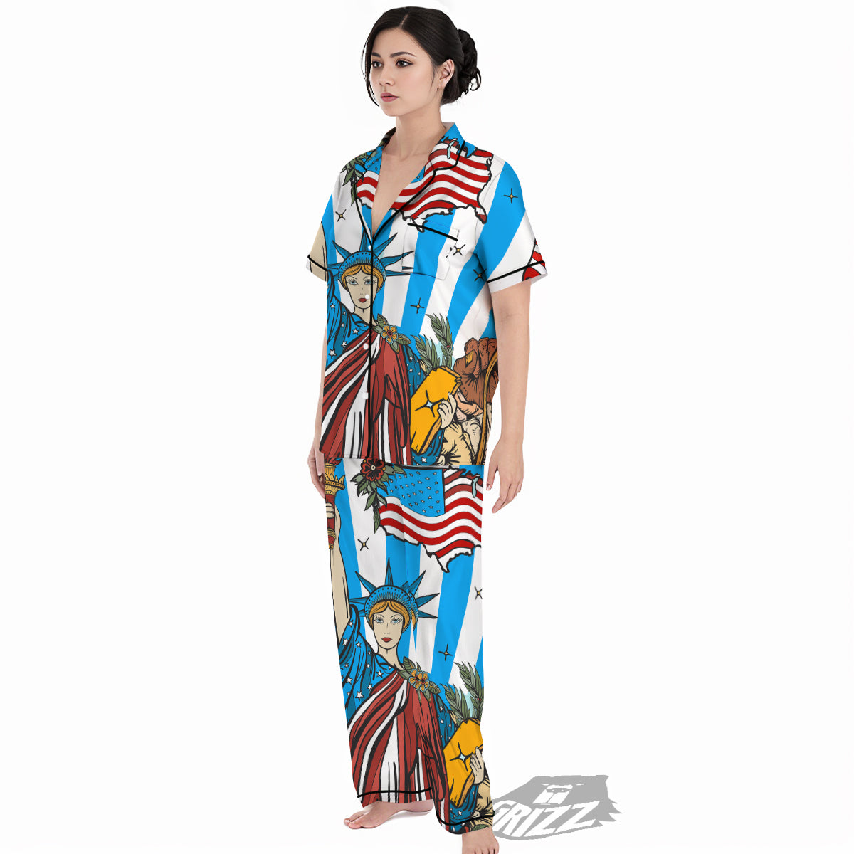 Statue Of Liberty USA Print Women's Pajamas Set-grizzshop