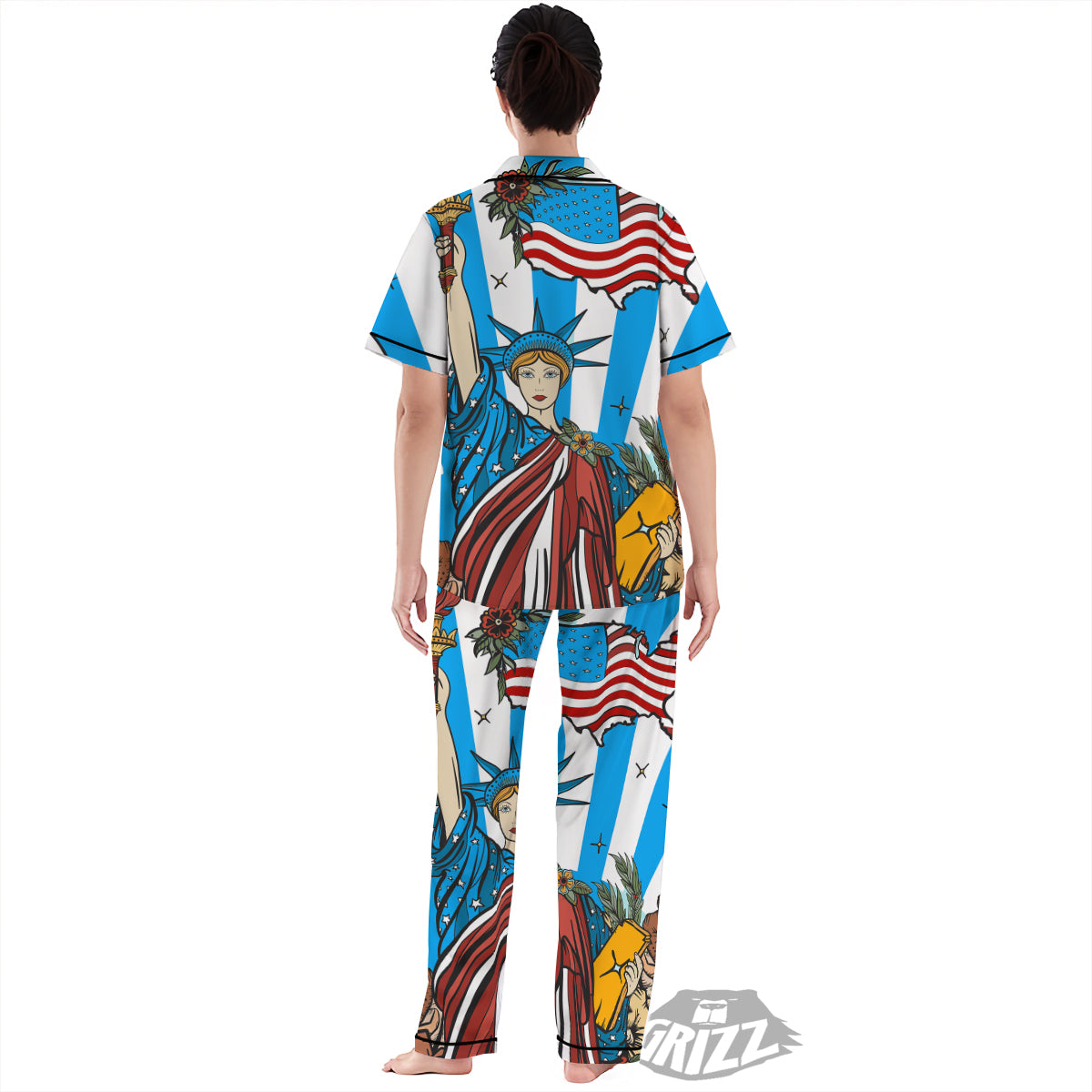 Statue Of Liberty USA Print Women's Pajamas Set-grizzshop