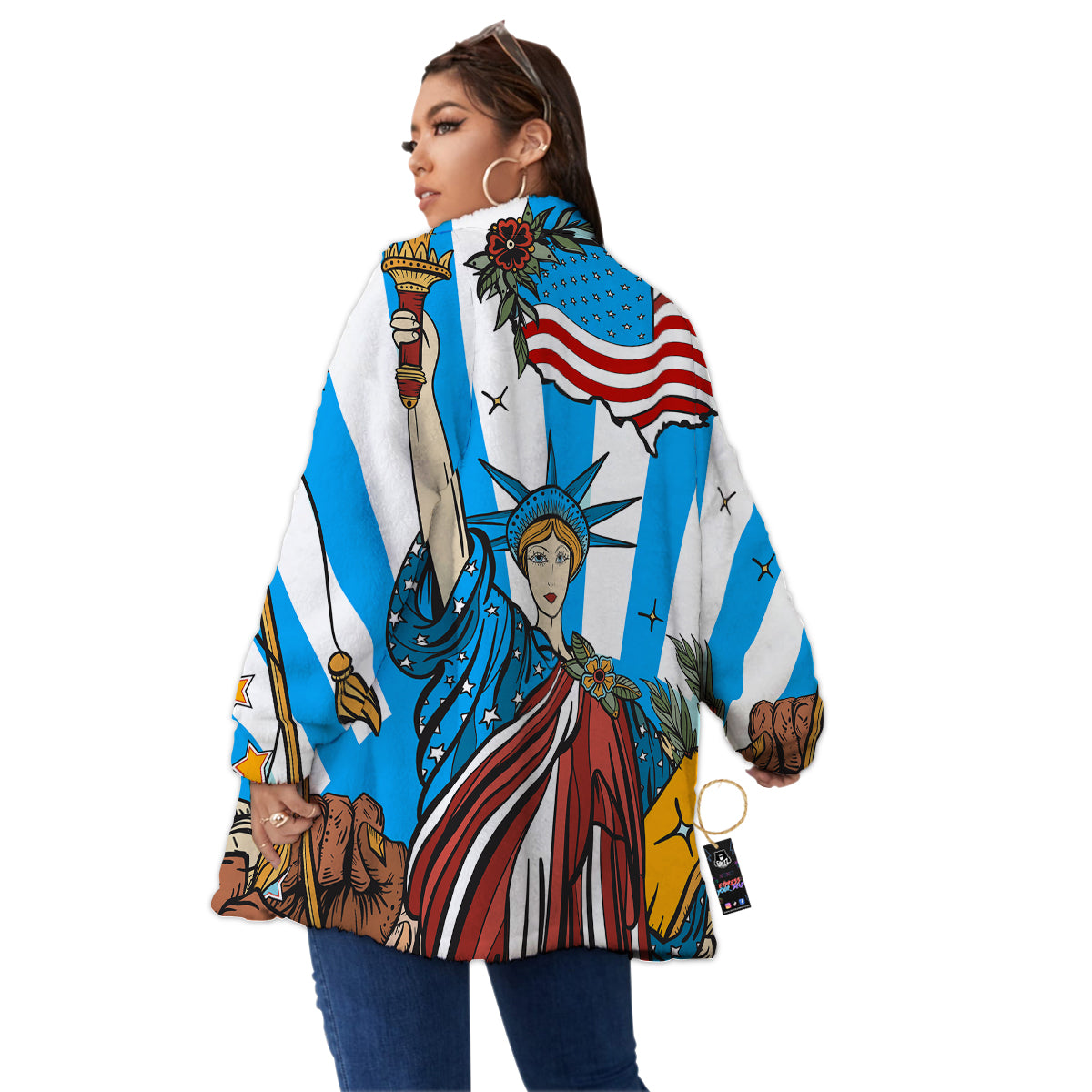 Statue Of Liberty USA Print Women's Sherpa Jacket-grizzshop