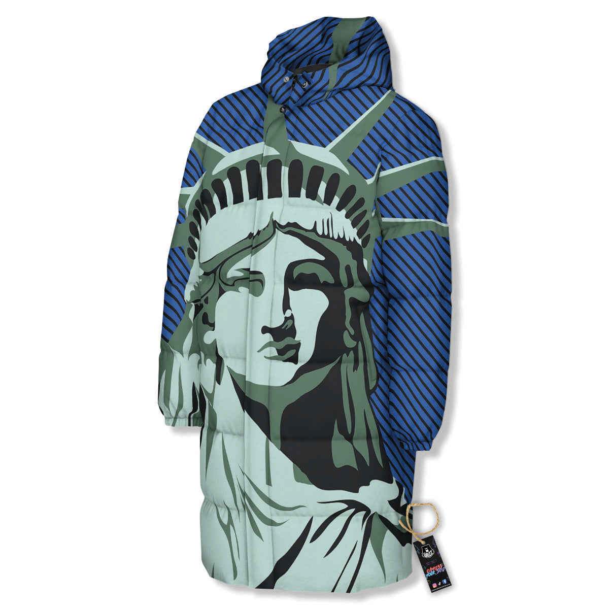 Statue Of Liberty American Print Long Down Jacket-grizzshop