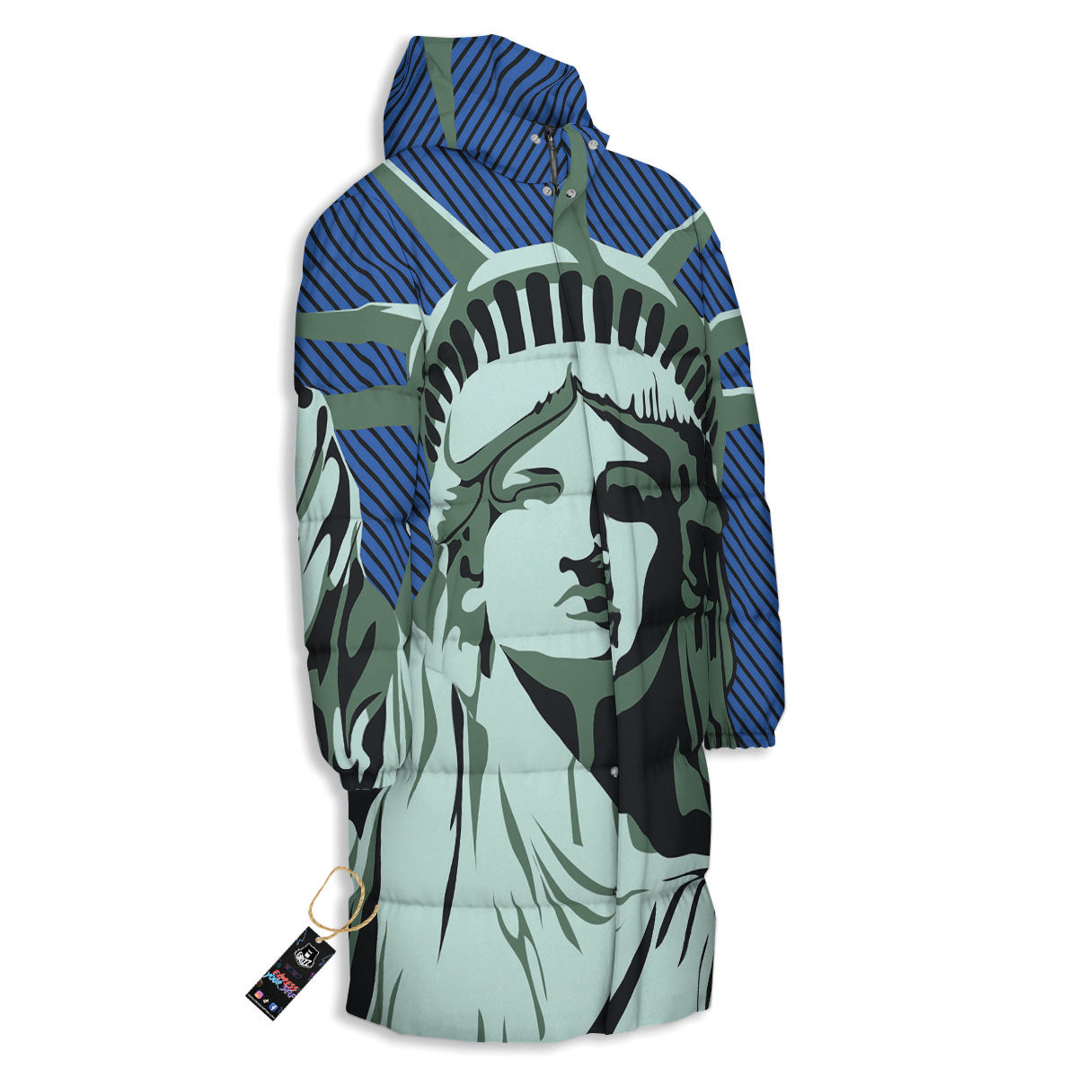 Statue Of Liberty American Print Long Down Jacket-grizzshop