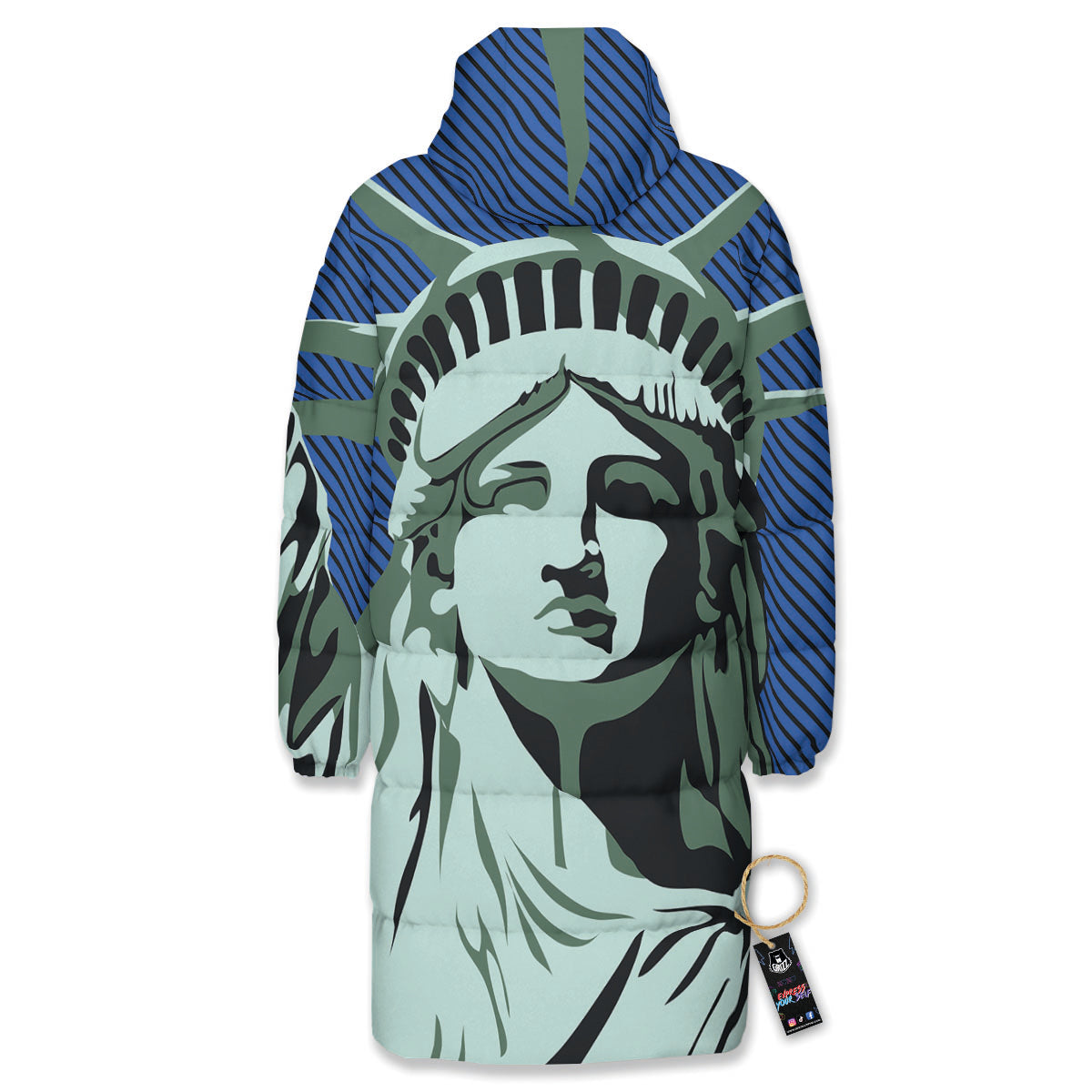 Statue Of Liberty American Print Long Down Jacket-grizzshop