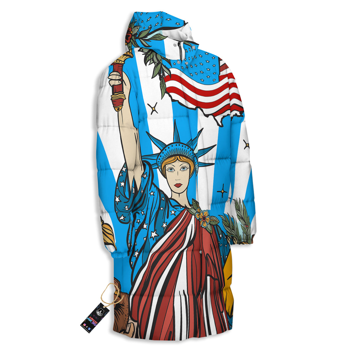 Statue Of Liberty USA Print Long Down Jacket-grizzshop