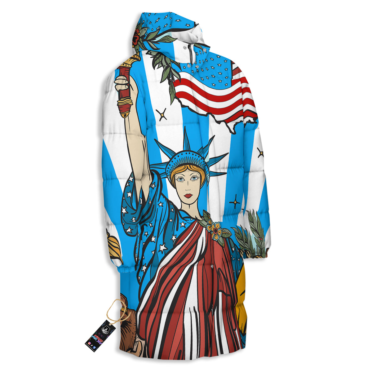 Statue Of Liberty USA Print Long Down Jacket