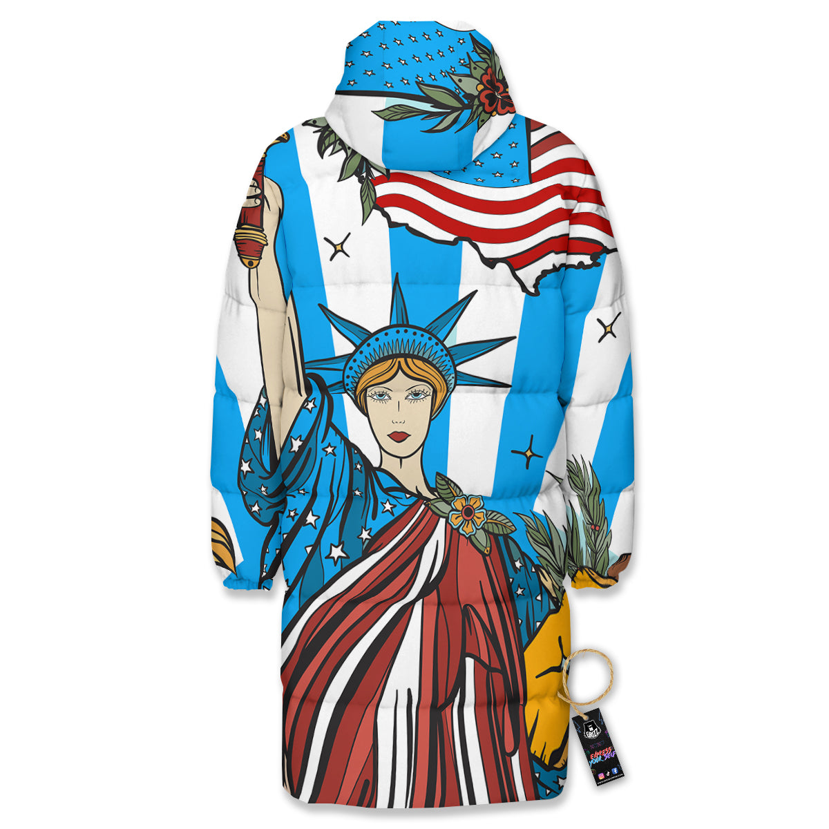 Statue Of Liberty USA Print Long Down Jacket-grizzshop