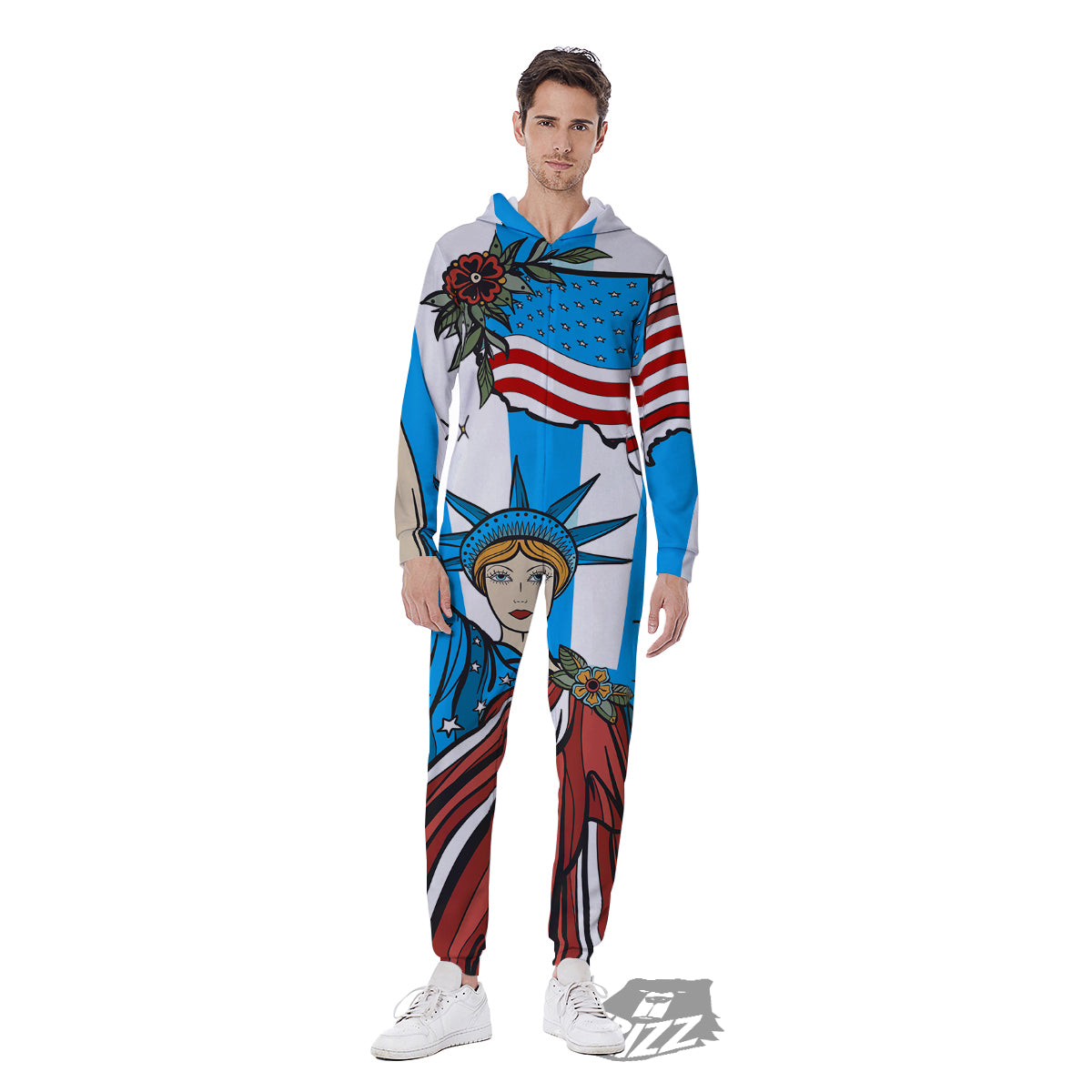 Statue Of Liberty USA Print Men's Jumpsuit-grizzshop